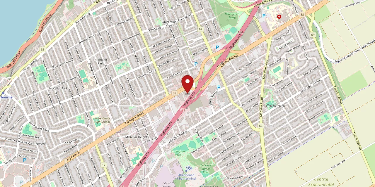 Street map marking the Pilotcore location at 1554 Carling Avenue in Ottawa, Ontario